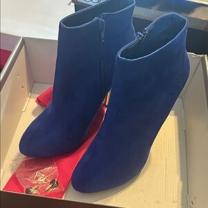 Shoe Dazzle Cobalt Blue Suede Ankle Booties with Side Zip